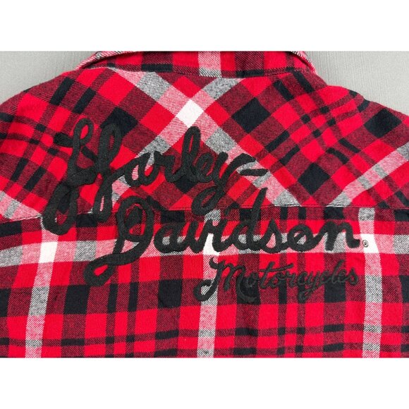 HARLEY DAVIDSON Women's Retro Script Font Flannel Plaid Shirt size M - Picture 5 of 8